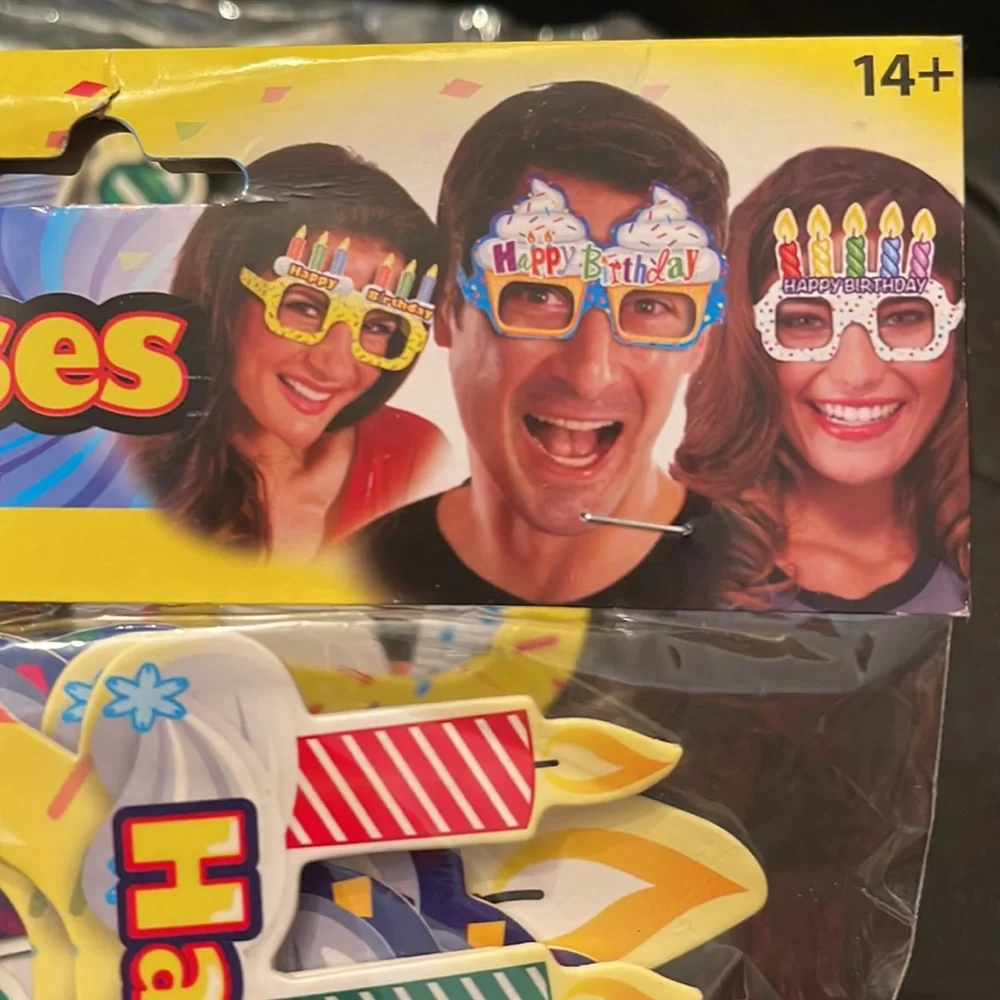 12~Colorful Funky Happy Birthday Cake Glasses w/candles party gag gift 6 1/2”